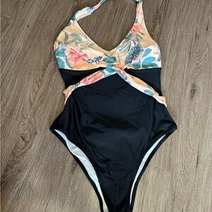 Floral and Black One-Piece Swimsuit